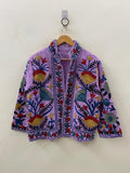 Embroidered Cotton Velvet Jacket | Floral Folk Art Boho Style Coat Bohozani