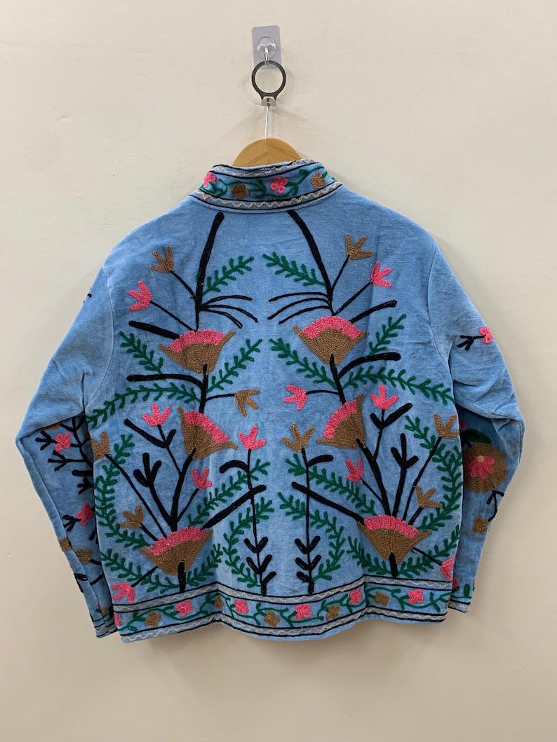 Blue Color Velvet Suzani Jacket – Hand-Embroidered Boho Ethnic Kimono Outerwear Bohozani