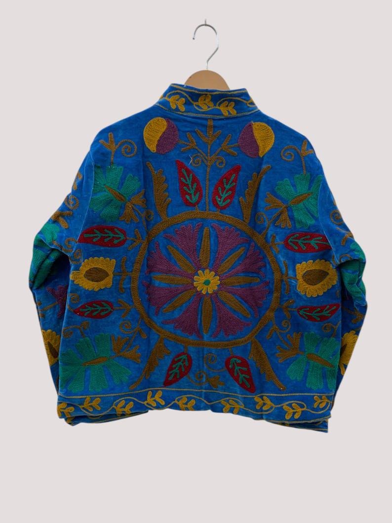 Velvet Blue Suzani Jacket – Hand-Embroidered Boho Ethnic Kimono Outerwear Bohozani