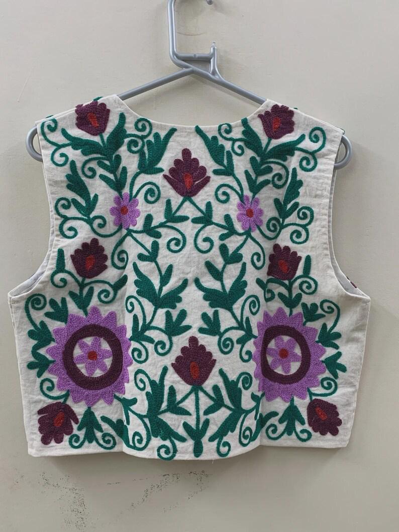 Hand-Embroidered Suzani Velvet Vest | Pink Floral Bohemian Festival Jacket Bohozani
