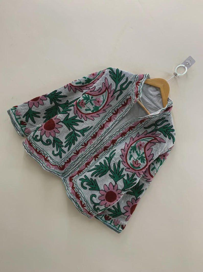 Embroidered Cotton Velvet Jacket | Floral Folk Art Suzani Boho Style Bohozani