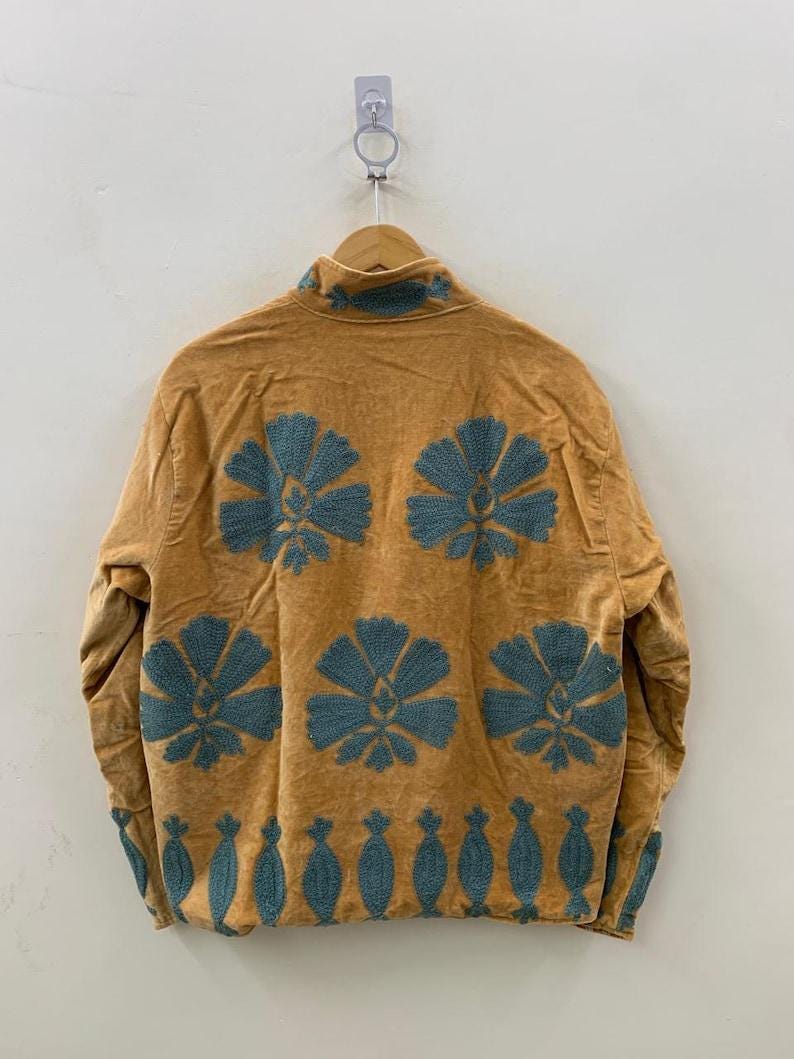 Velvet Blue Suzani Jacket – Hand-Embroidered Boho Ethnic Kimono Outerwear Bohozani