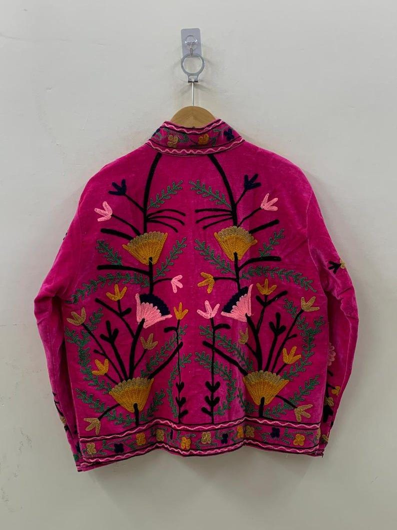 Vintage Velvet Suzani Jacket – Hand-Embroidered Boho Ethnic Kimono Outerwear Bohozani