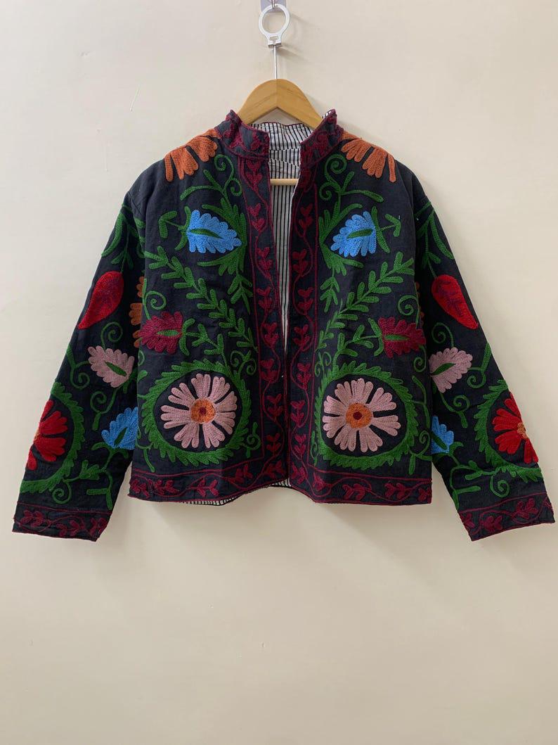 Embroidered Cotton Suzani Jacket | Boho Uzbek Kimono Coat, Festival Wear Bohozani