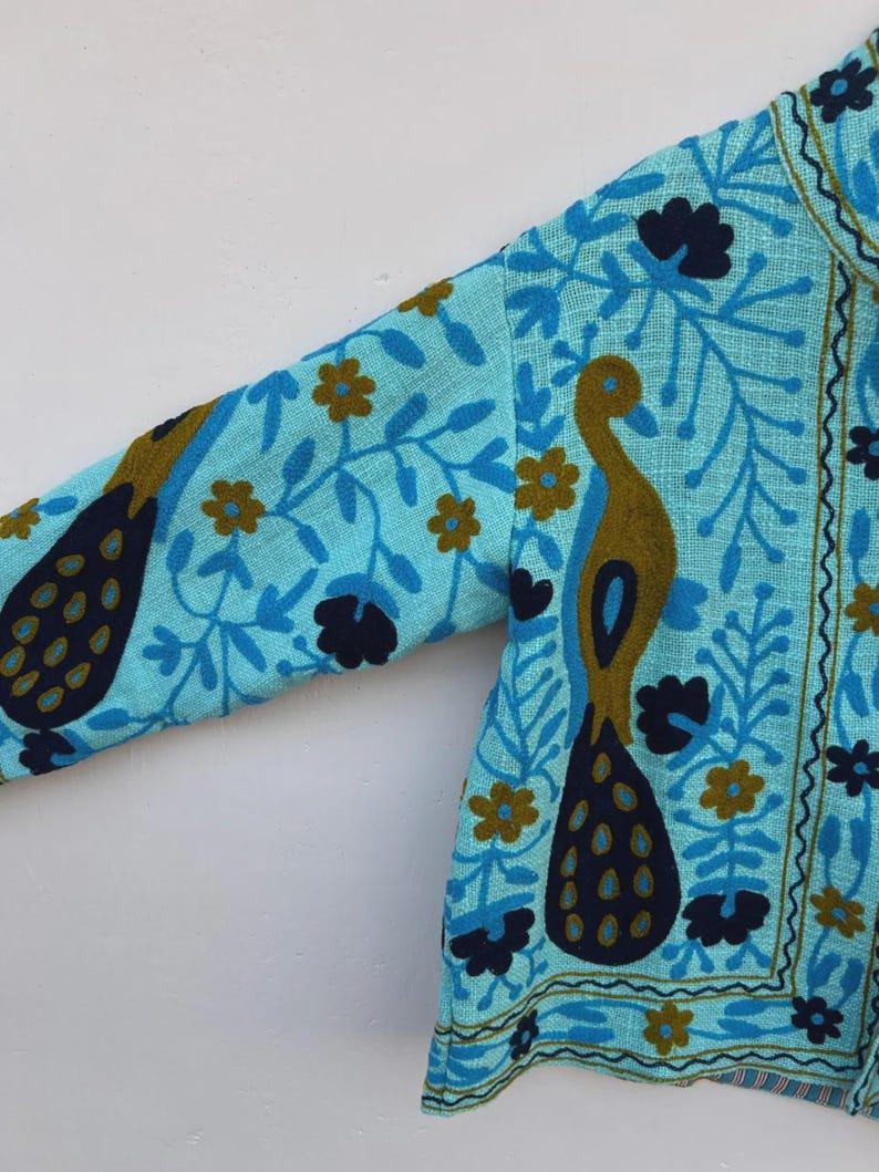 Peacock Embroidered Suzani Jacket | Vibrant Boho Duster | Gift For Her Bohozani