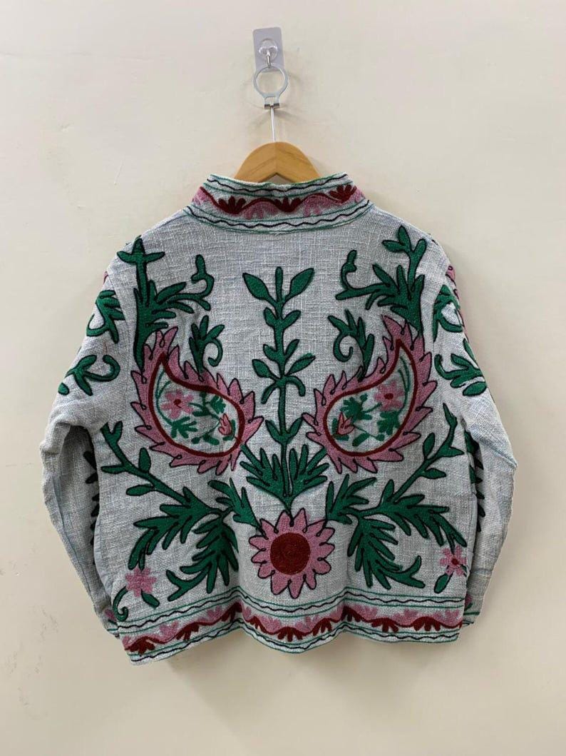 Chic Embroidered Suzani TNT Jacket | Floral Boho Cotton Coat | Gift For Her Bohozani
