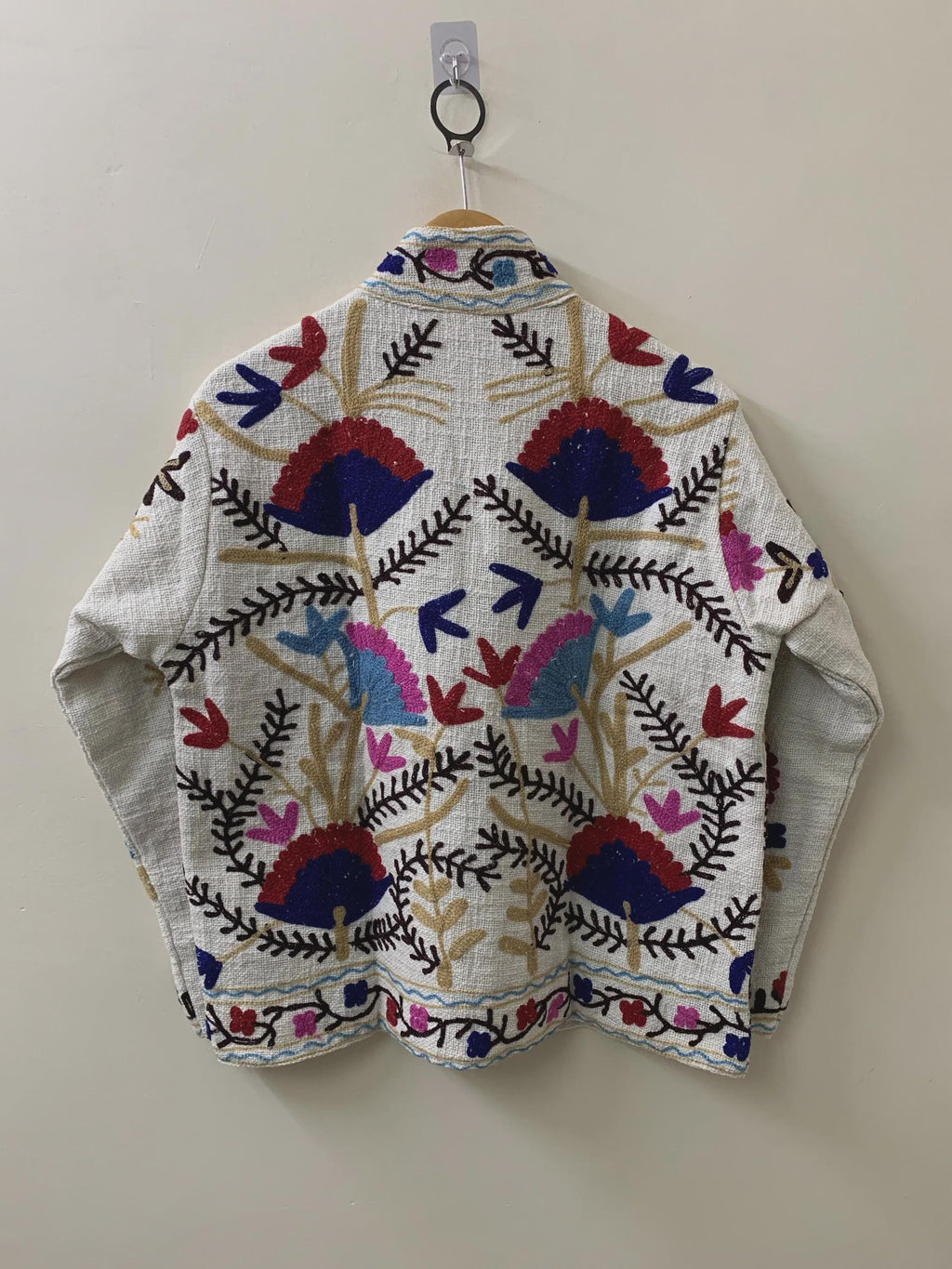 Velvet Suzani Jacket: Embroidered Floral Design, Silk Lined Bohozani