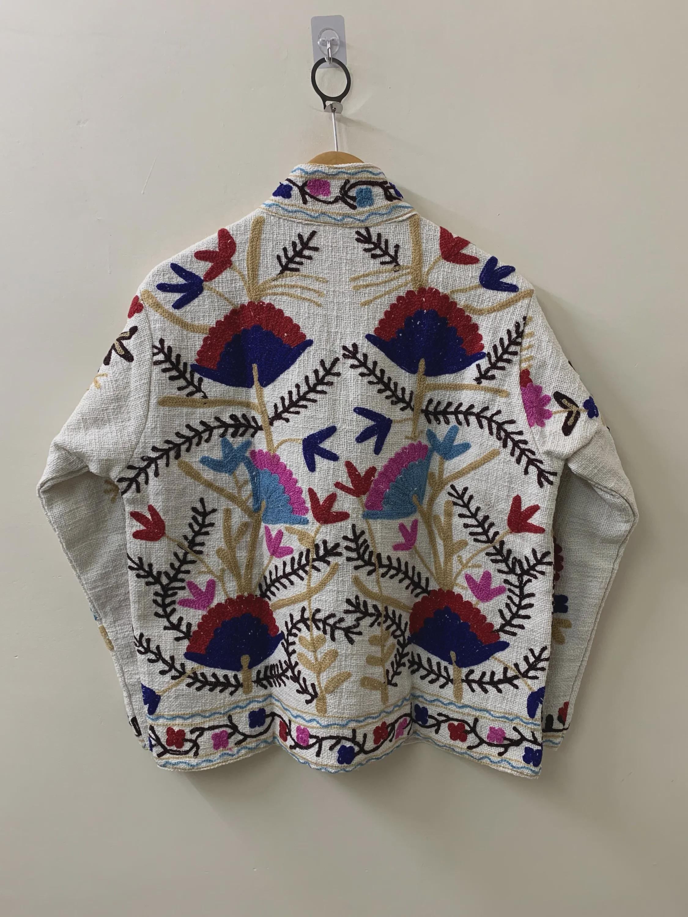 Velvet Suzani Jacket: Embroidered Floral Design, Silk Lined Bohozani