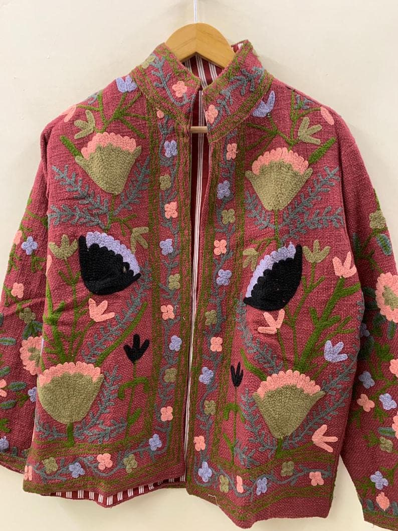 Hand-Embroidered Suzani Velvet Jacket | Bohemian Festival Coat Bohozani