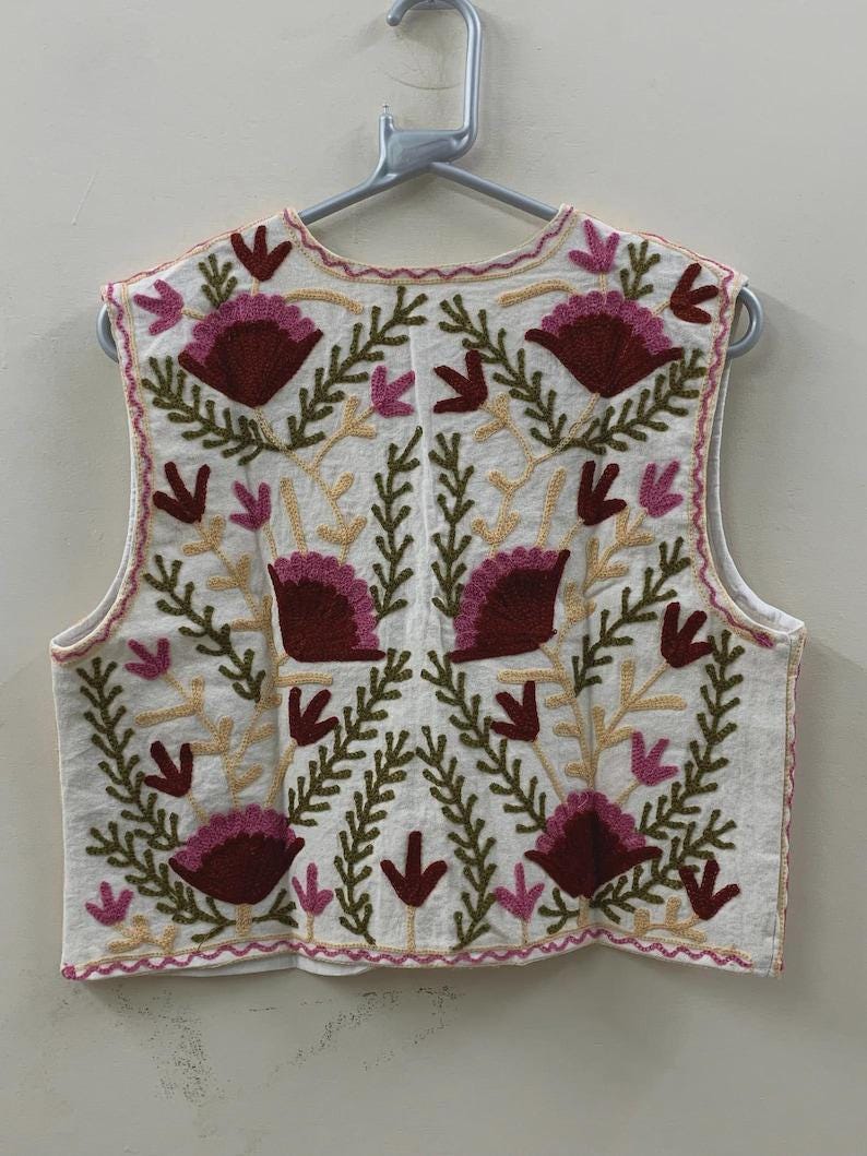 Embroidered Suzani Velvet Vest | Boho Floral Ethnic Gilet, Festival Wear Bohozani