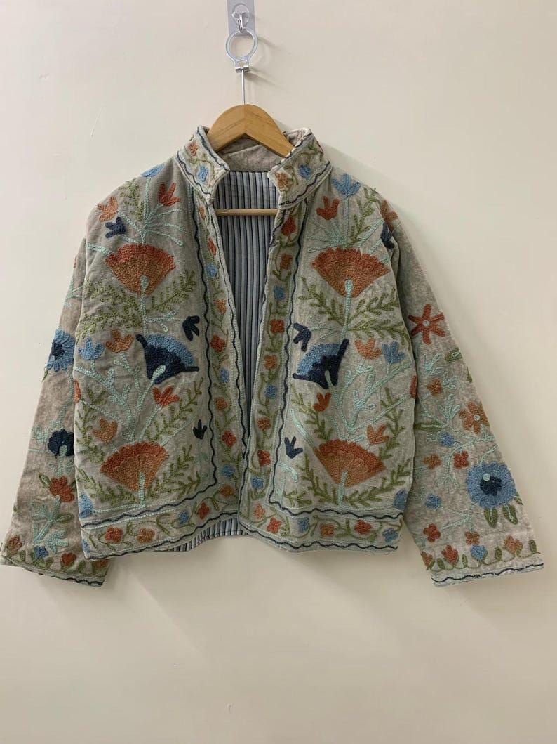 Velvet Suzani Jacket | Hand Embroidered Floral Bohemian Coat |Gift For Her Bohozani