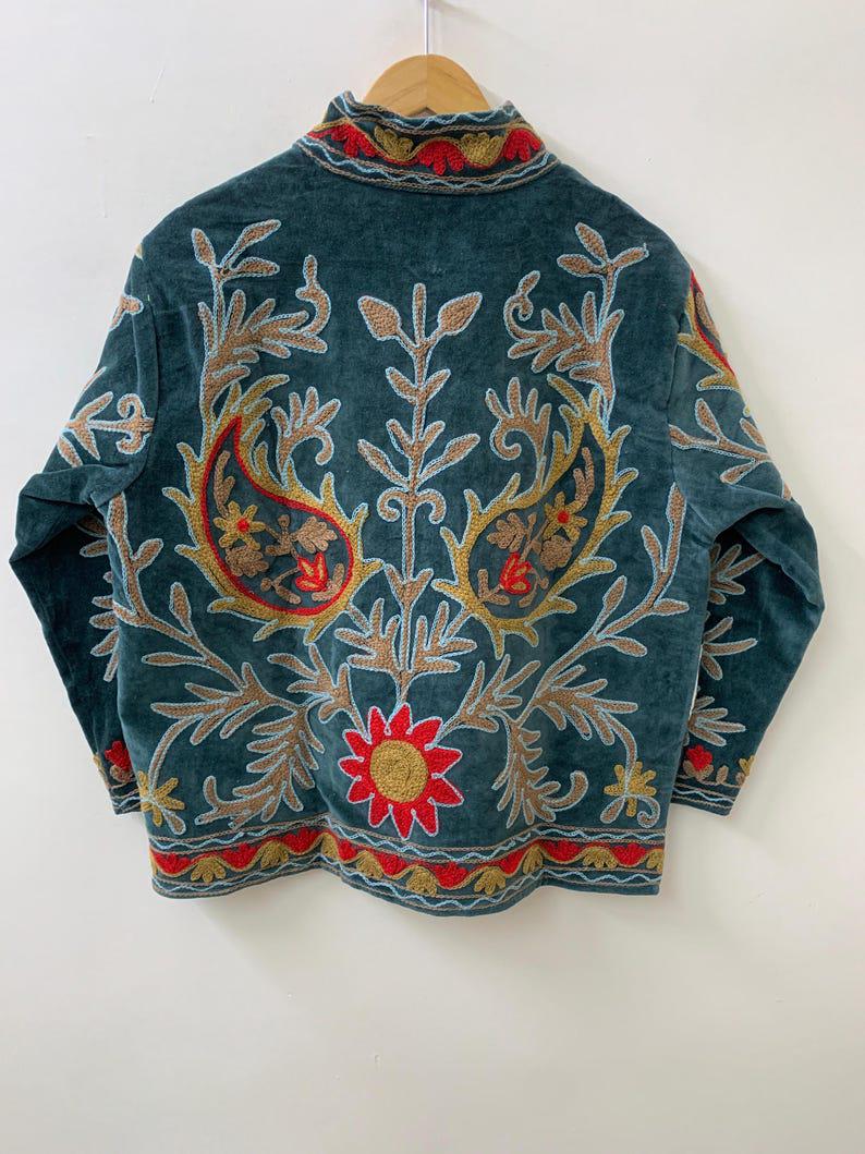 Embroidered Velvet Suzani Jacket | Uzbek Floral Outerwear, Cropped Boho Style Bohozani