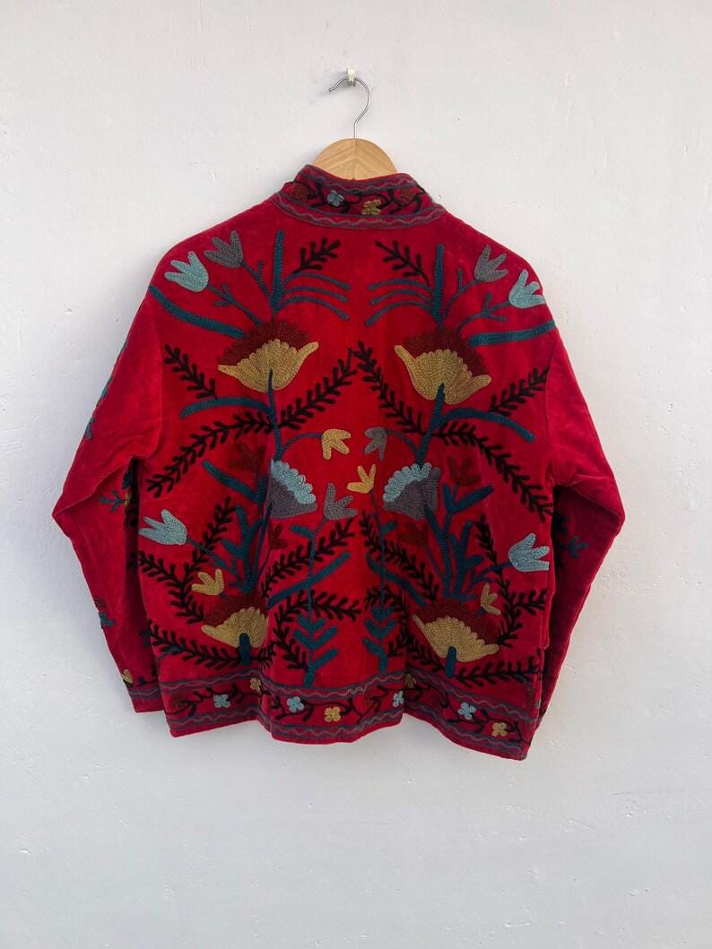 Floral Hand Embroidered Velvet Suzani Coat | Duster Boho Jacket | Gift For Her Bohozani
