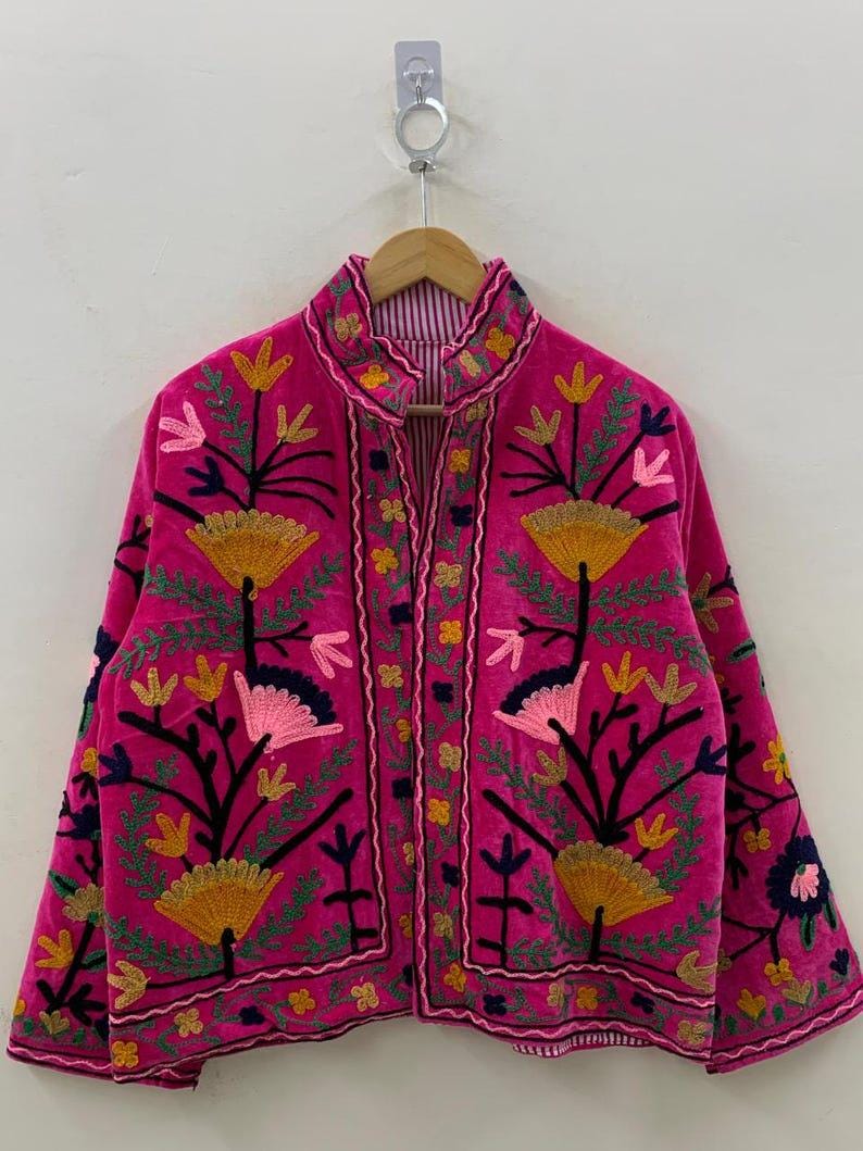 Vintage Velvet Suzani Jacket – Hand-Embroidered Boho Ethnic Kimono Outerwear Bohozani