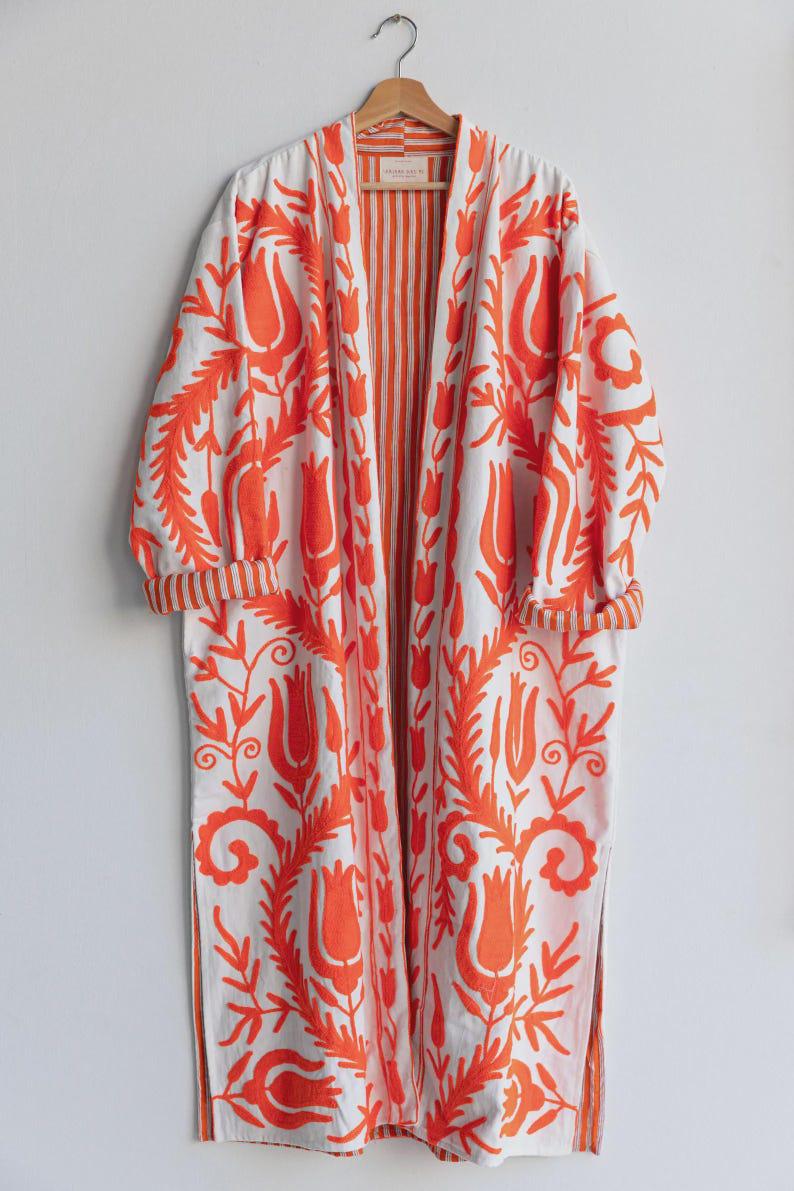 Hand-Embroidered Suzani Velvet Kimono Robe | Boho Floral Festival Jacket Bohozani