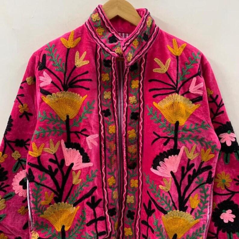 Handmade Floral Velvet Suzani Embroidered Jacket Bohozani