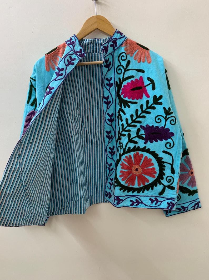 Velvet Suzani Embroidered Short Jacket | Boho Festival Statement Outerwear Bohozani