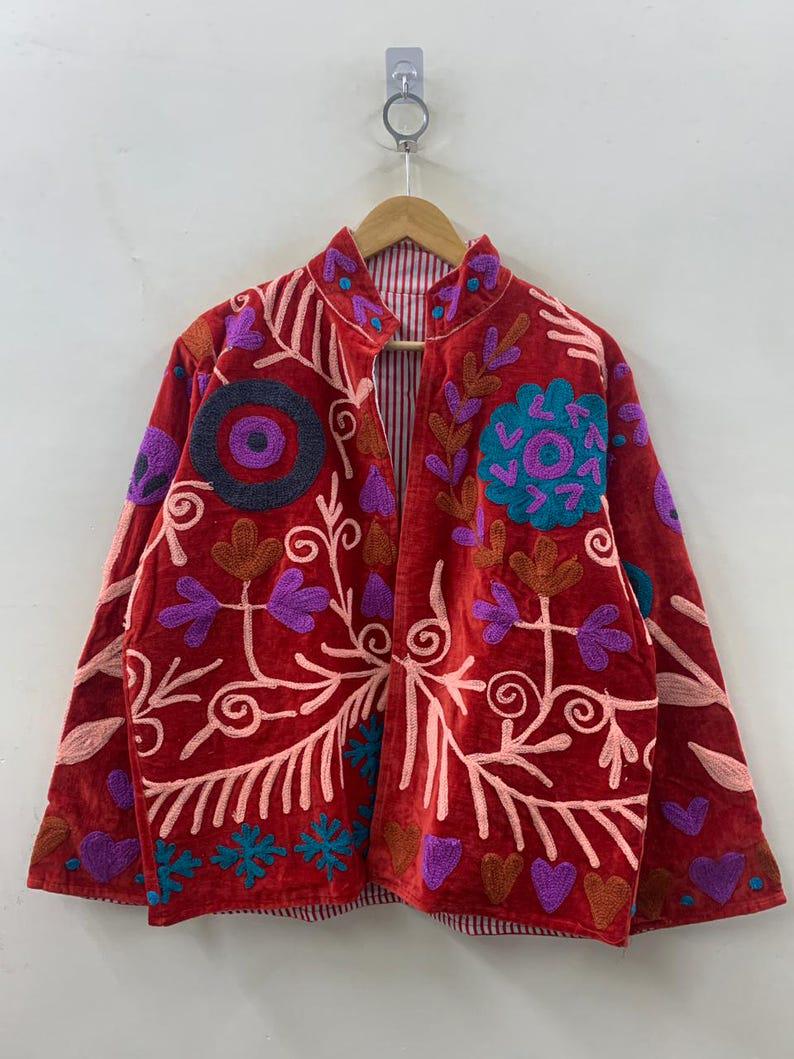Hand-Embroidered Velvet Suzani Jacket – Vintage-Inspired Artisan Coat - Gift For Her Bohozani