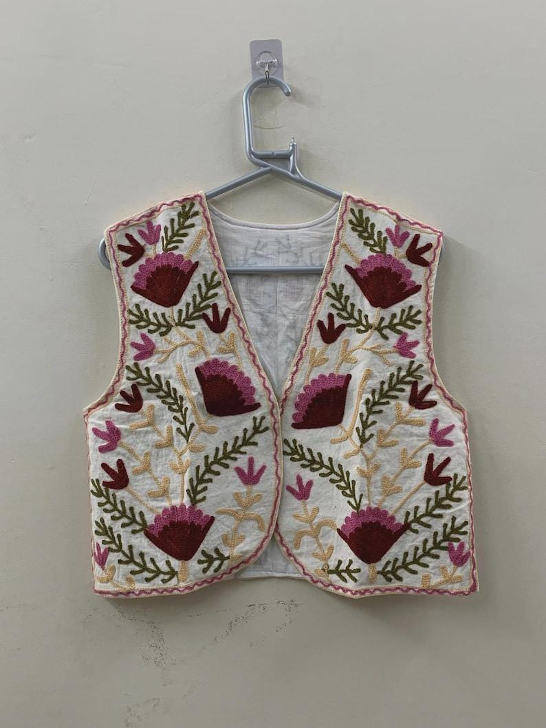 Embroidered Suzani Velvet Vest | Boho Floral Ethnic Gilet, Festival Wear Bohozani