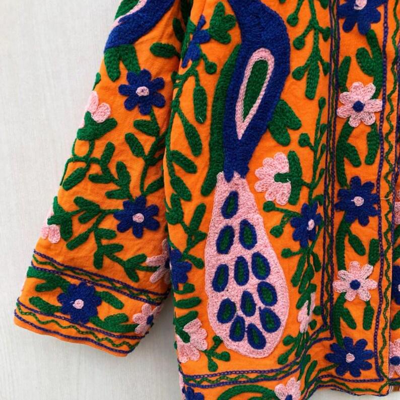 Velvet Suzani Jacket | Peacock Floral Ethnic Outerwear, Uzbek Vintage Style, Festival Wear Bohozani