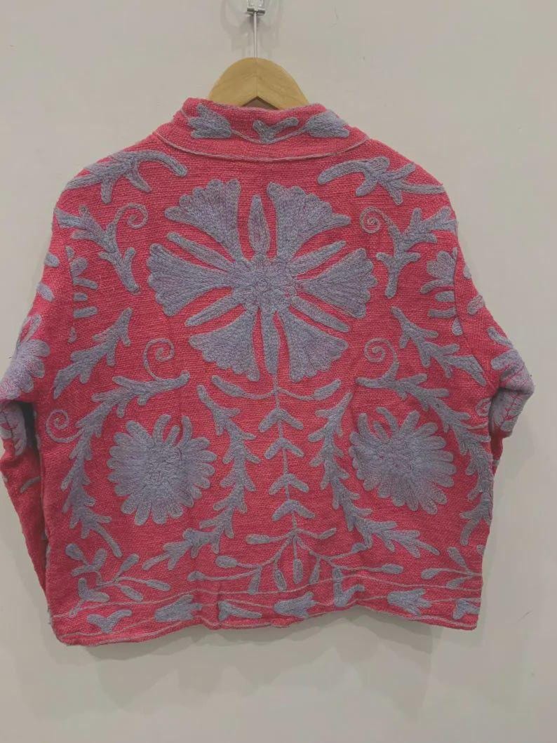 Embroidered Cotton Velvet Suzani Jacket | Boho Floral Ethnic Coat Bohozani