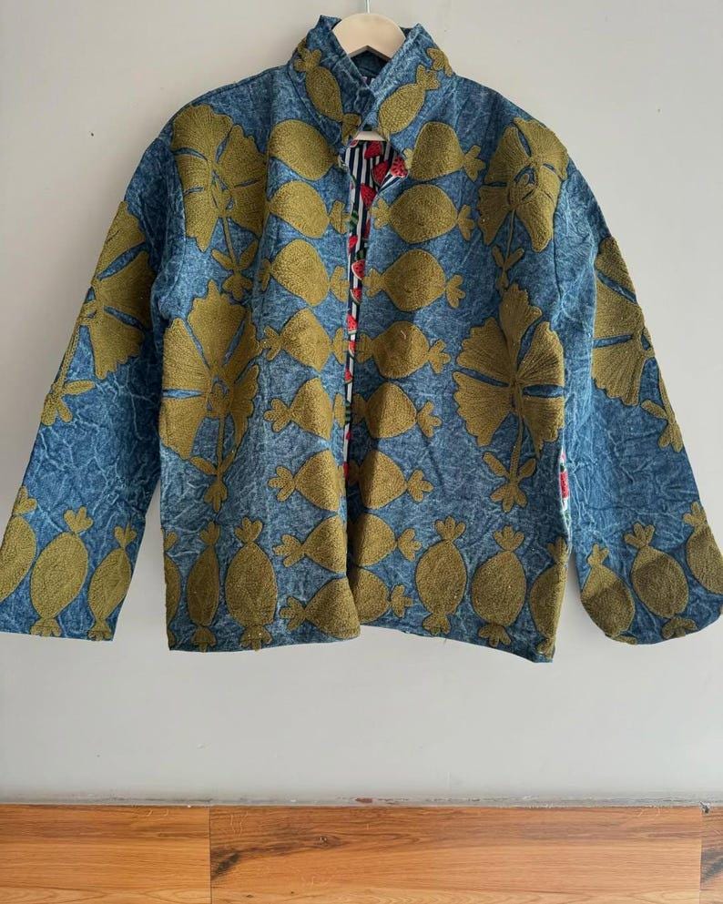 Hand-Embroidered Suzani Velvet Jacket | Boho Floral Bomber Bohozani