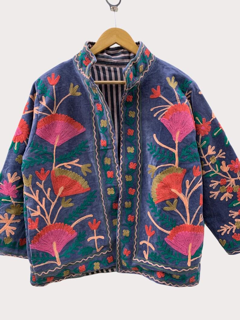 Velvet Suzani Jacket – Hand-Embroidered Boho Ethnic Kimono Outerwear Bohozani