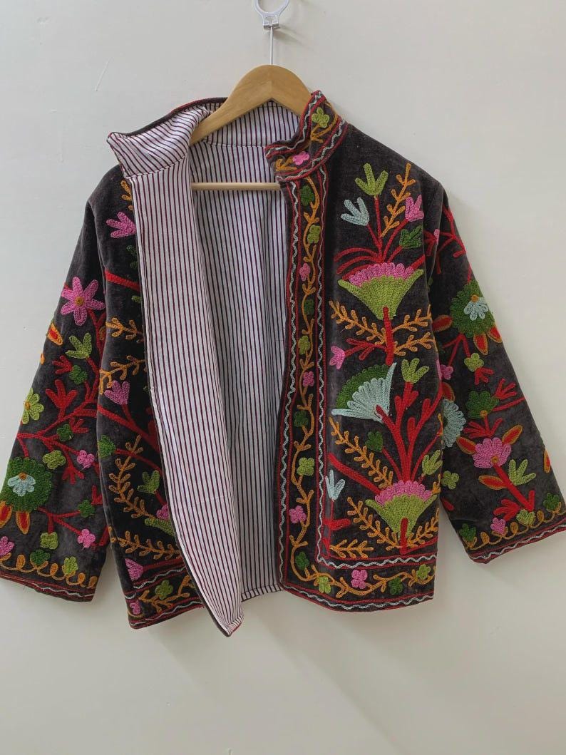 NEW COLLECTION Hand-Embroidered Velvet Suzani Jacket – Boho Ethnic Kimono Outerwear Gifr For Mom Bohozani