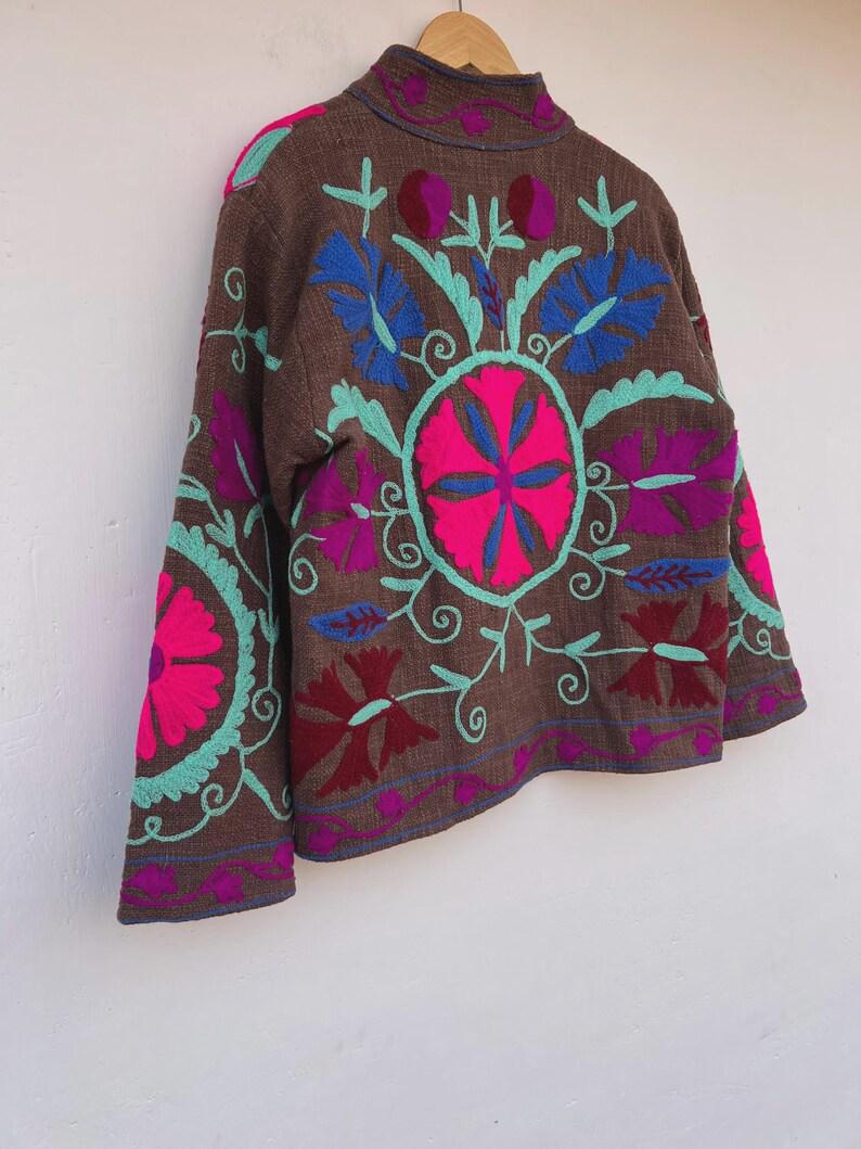 Embroidered Cotton Velvet Jacket | Floral Folk Art Boho Coat Bohozani