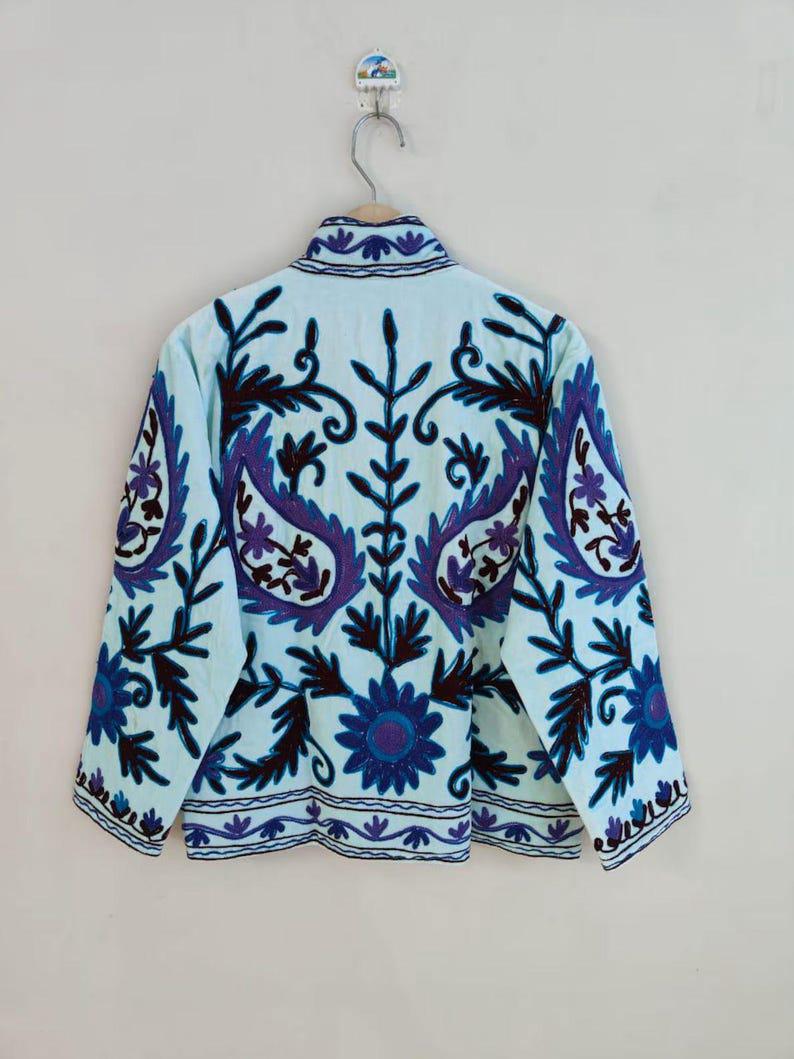 Embroidered Velvet Suzani Jacket | Bohemian Floral Indian Outerwear, Cropped Style Bohozani