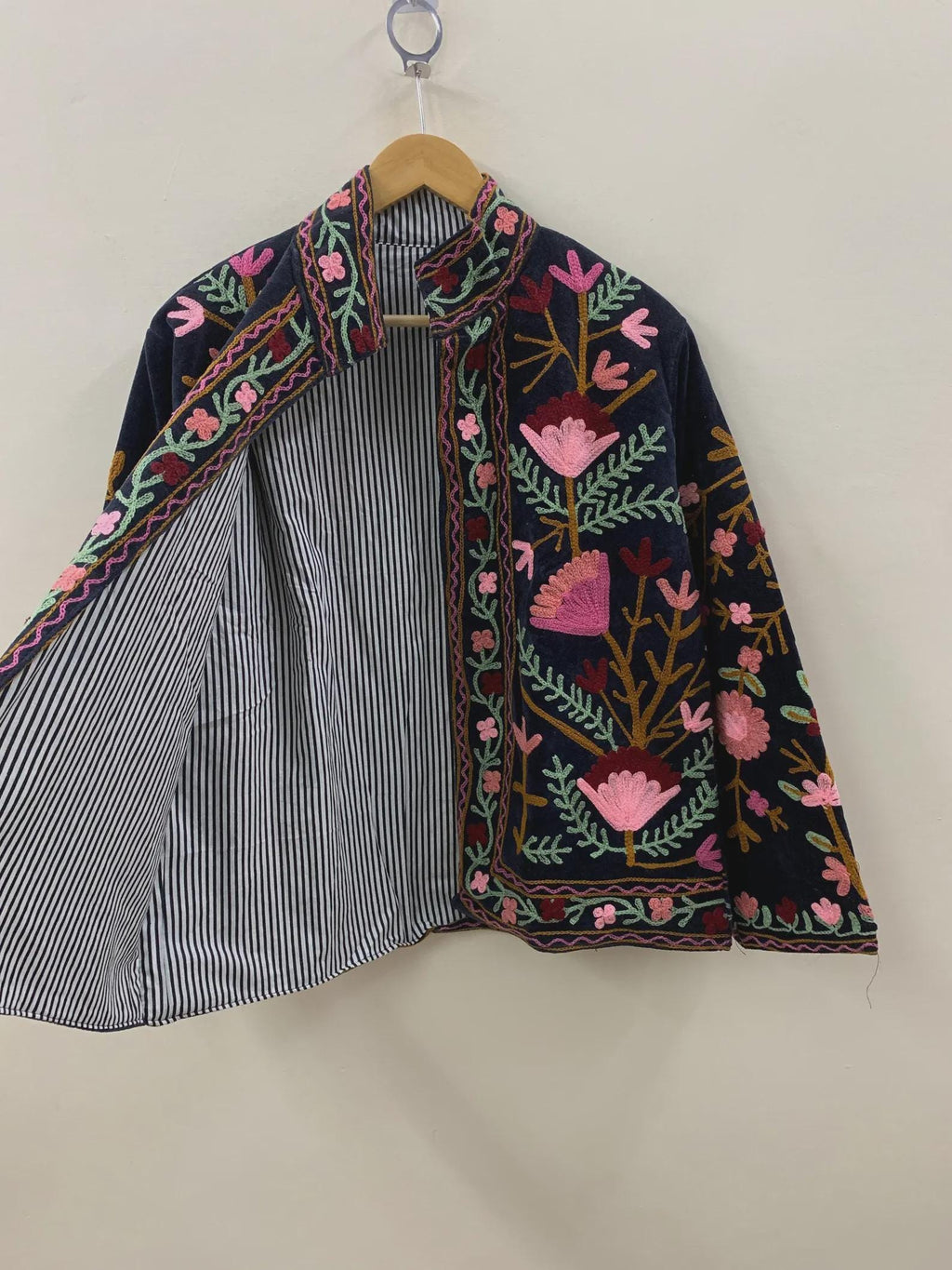 Handmade Suzani Embroidered Cotton Jacket, Boho Kimono Robe Bohozani