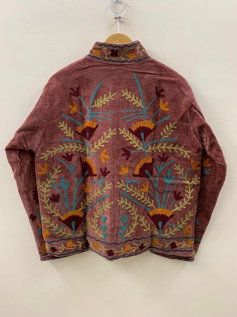 Suzani Embroidered Velvet Jacket | Handmade Short Bohemian Festival Coat Bohozani