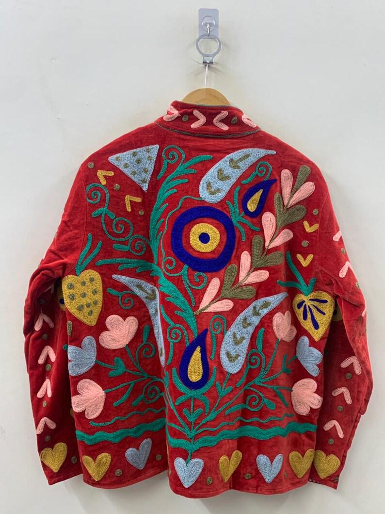 Floral Embroidered Velvet Suzani Jacket – Vintage-Inspired Artisan Coat-Gift For Her Bohozani