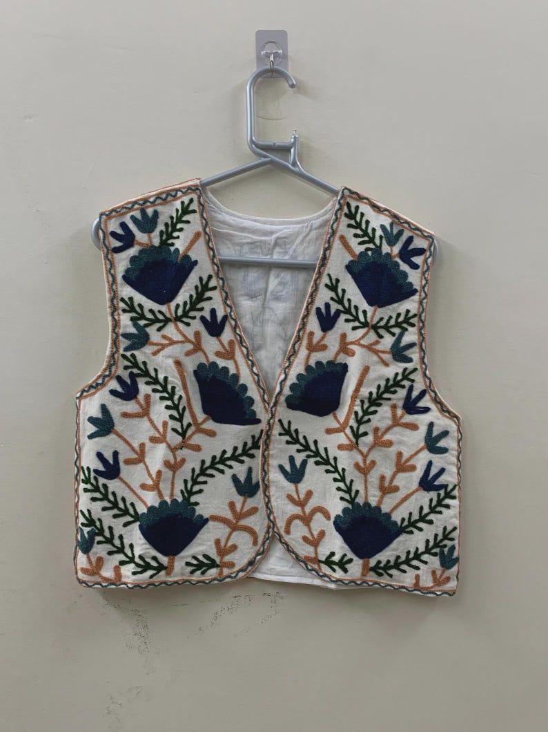 Hand-Embroidered Suzani Velvet Vest | Floral Boho Festival Jacket Bohozani