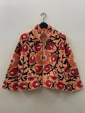 Embroidered Cotton Velvet Suzani Jacket, Floral Folk Art Boho Coat Bohozani