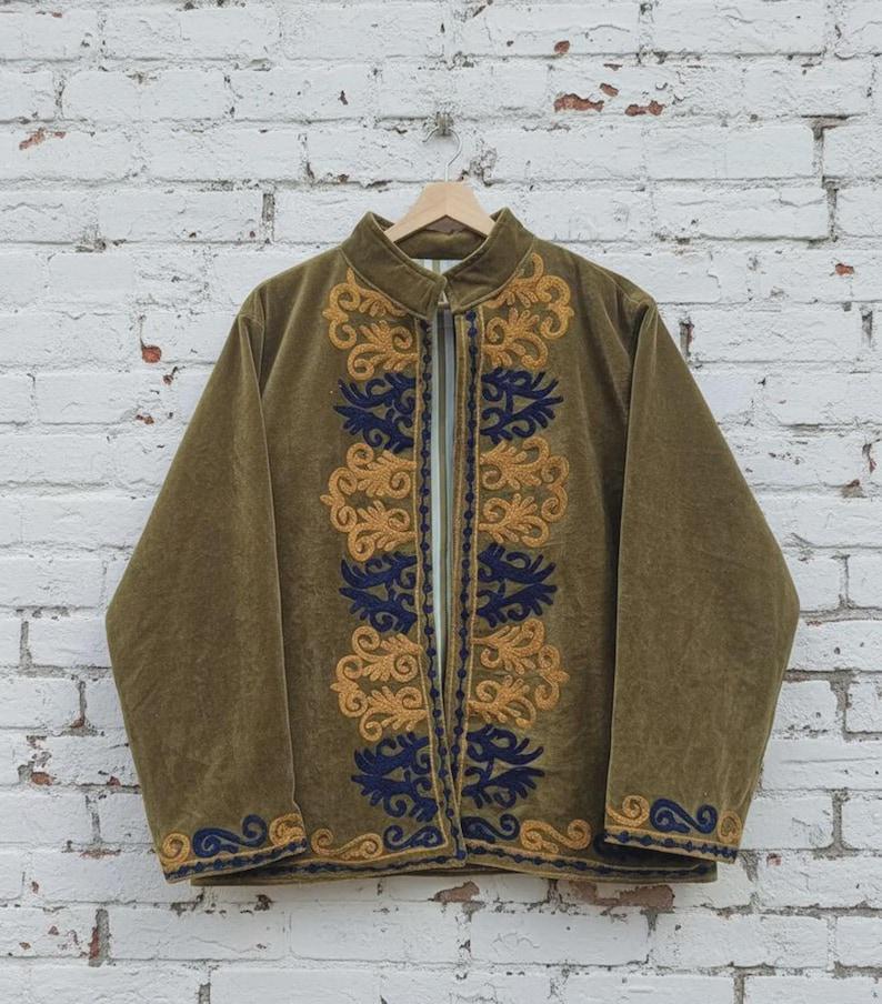 Hand-Embroidered Suzani Velvet Jacket | Bohemian Festival Coat Bohozani