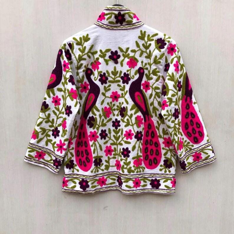 Velvet Suzani Jacket | Peacock Floral Embroidered Ethnic Outerwear, Vintage Style, Festival Wear Bohozani