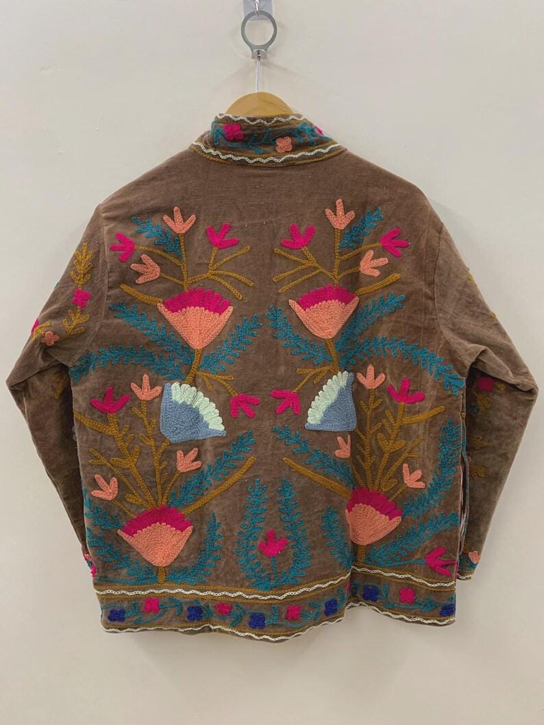 Embroidered Velvet Cropped Jacket | Colorful Suzani Floral Outerwear, Boho Style Bohozani