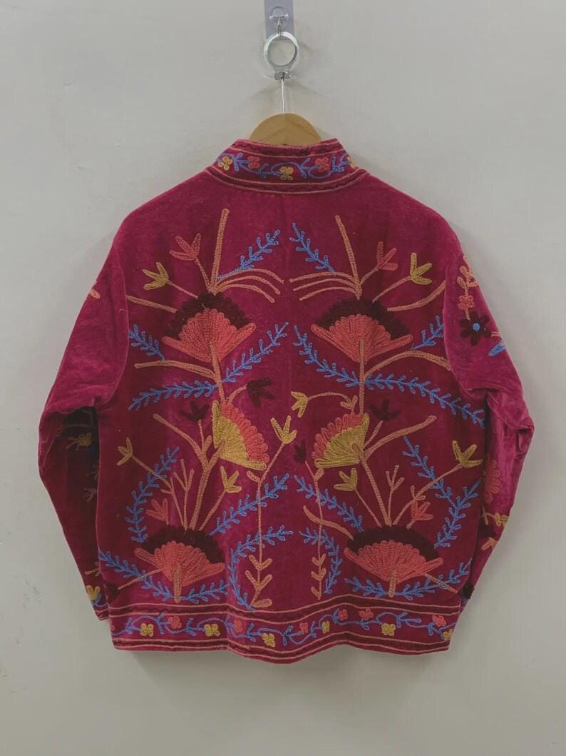 Embroidered Velvet Kimono Jacket | Suzani Floral Boho Outerwear Bohozani