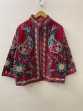 Red Velvet Suzani Bomber Jacket | Hand-Embroidered Floral Uzbek Outerwear Bohozani