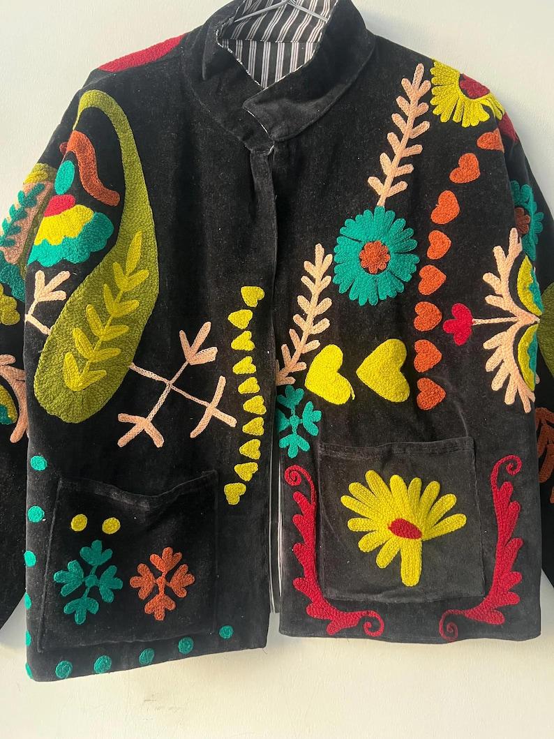 Handmade Velvet Suzani Jacket | Embroidered Boho Coat Bohozani