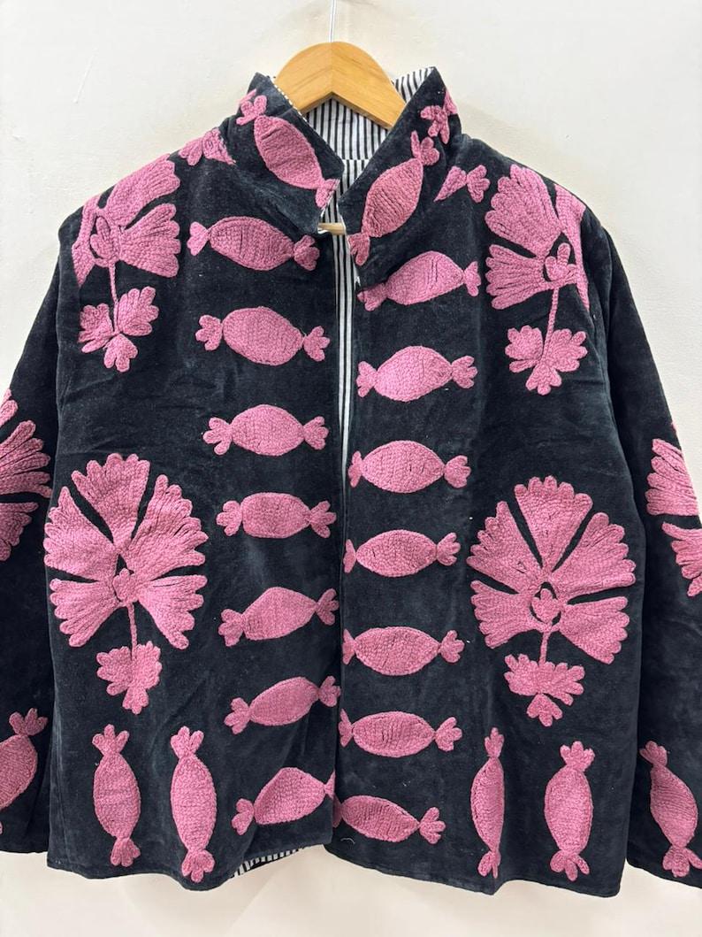 Hand-Embroidered Suzani Velvet Jacket | Bohemian Floral Duster Bohozani