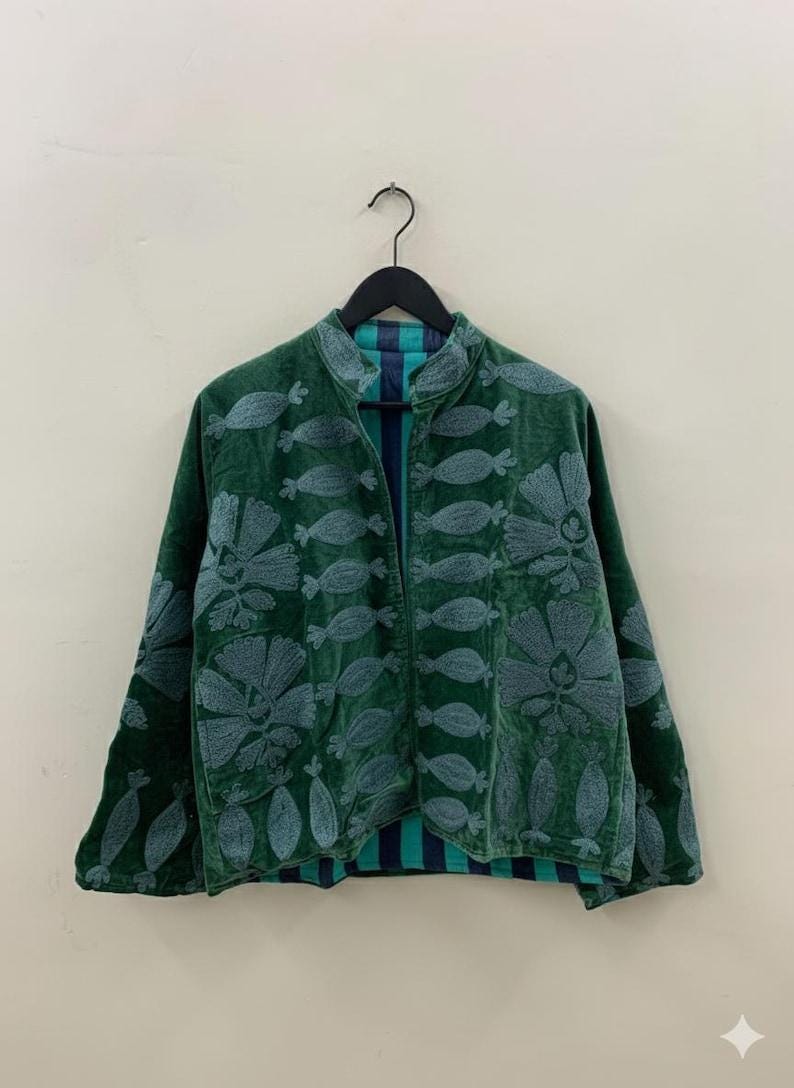 Handmade Velvet Suzani Kimono Jacket | Embroidered Bohemian Coat | Gift For Her Bohozani