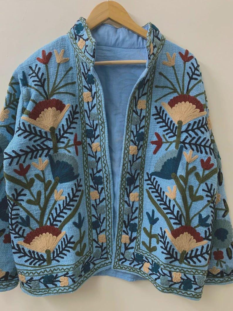 Embroidered Cotton Velvet Suzani Jacket | Floral Folk Art Boho Outerwear Bohozani