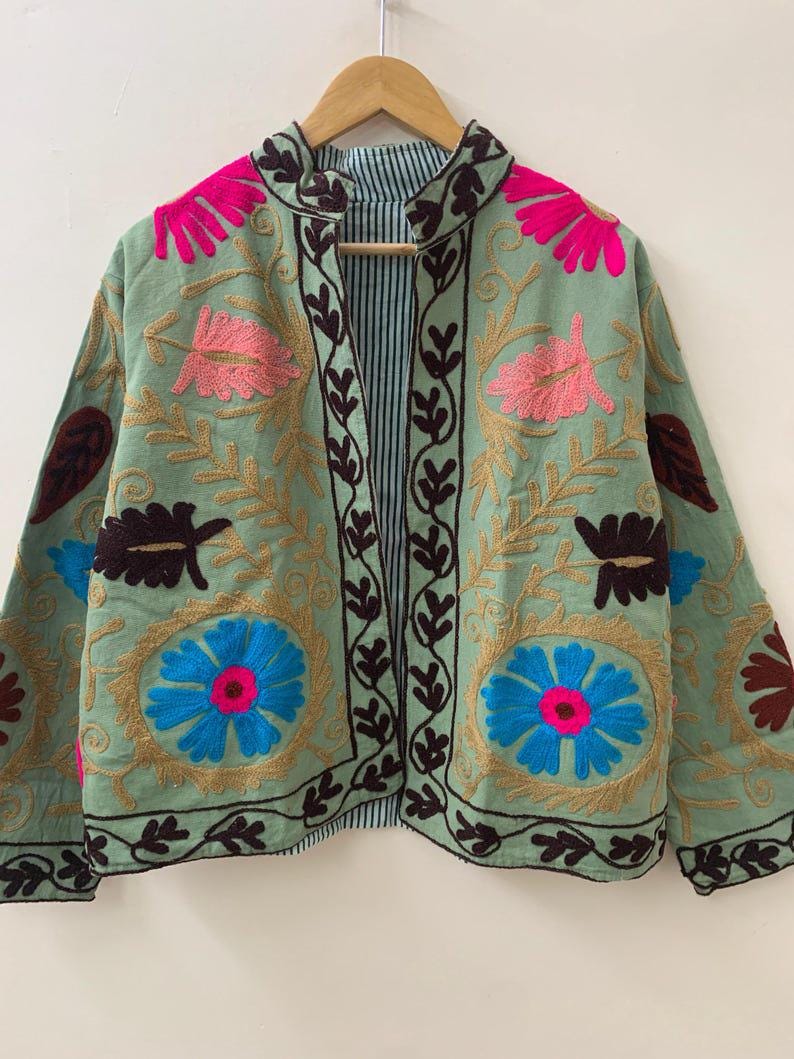 Velvet Suzani Embroidered Jacket | Short Boho Festival Coat, Ethnic Outerwear Bohozani