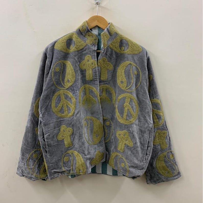 Embroidered Velvet Cropped Jacket | Suzani Floral Boho Outerwear Bohozani