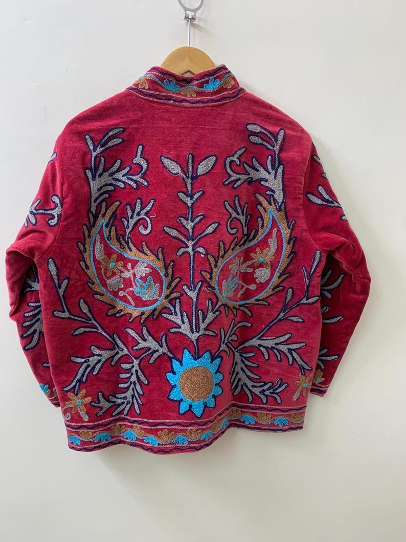 Handmade Velvet Suzani Jacket | Embroidered Floral Uzbek Outerwear Bohozani