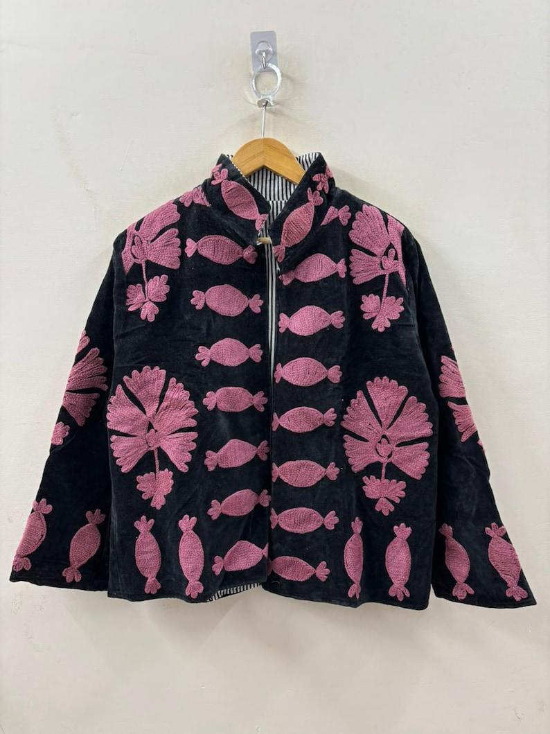 Hand-Embroidered Suzani Velvet Jacket | Bohemian Floral Duster Bohozani