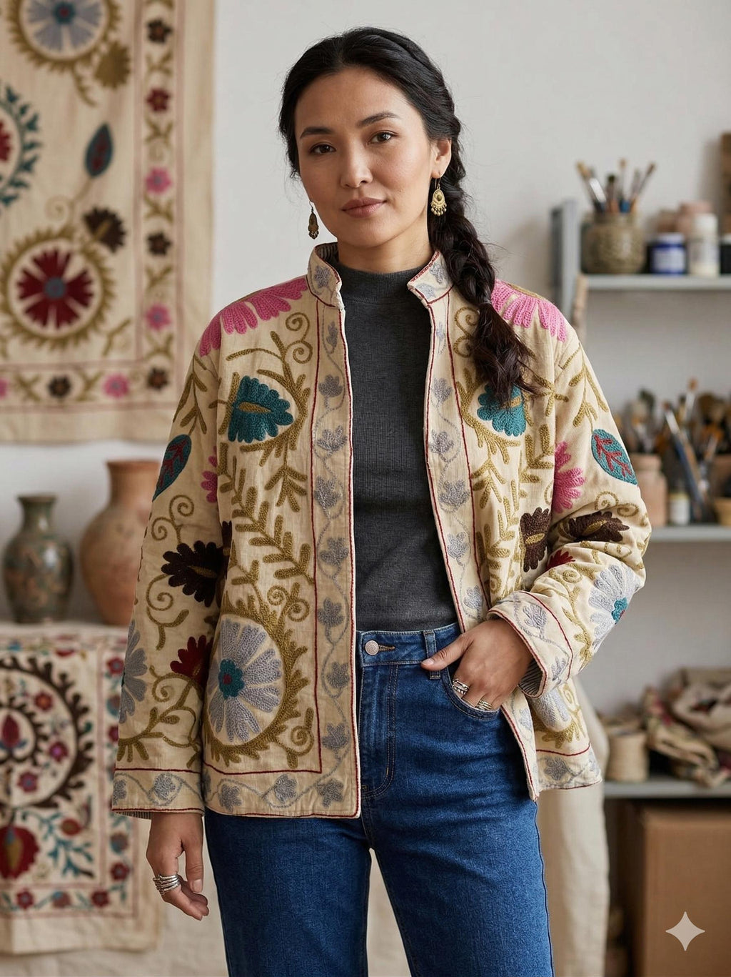 NEW COLLECTION Hand-Embroidered Velvet Suzani Jacket – Boho Ethnic Kimono Outerwear Mother's Day Gift Bohozani