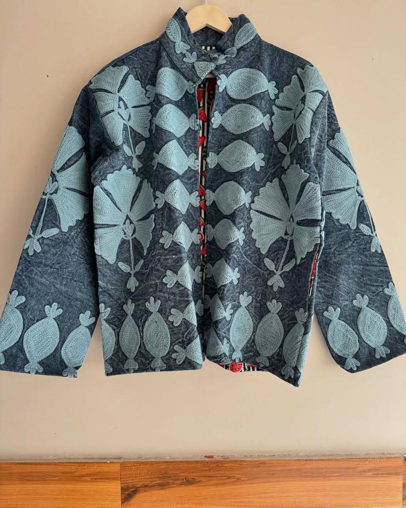 Hand-Embroidered Suzani Velvet Jacket | Floral Boho Outerwear Bohozani